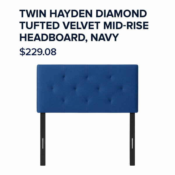 TWIN HAYDEN DIAMOND TUFTED VELVET MID-RISE HEADBOARD, NAVY
