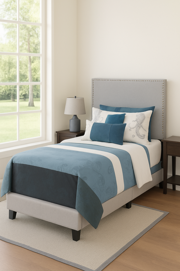 TWIN UPHOLSTERED BED, GREY