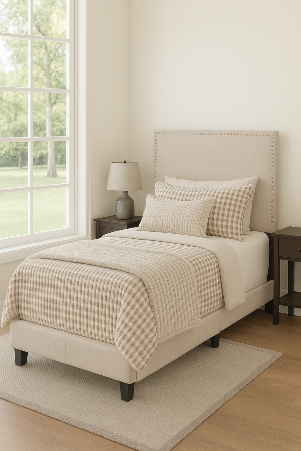 TWIN UPHOLSTERED BED, IVORY