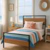 TWIN MENDEN METAL & WOOD PLATFORM BED, BROWN - Image 2