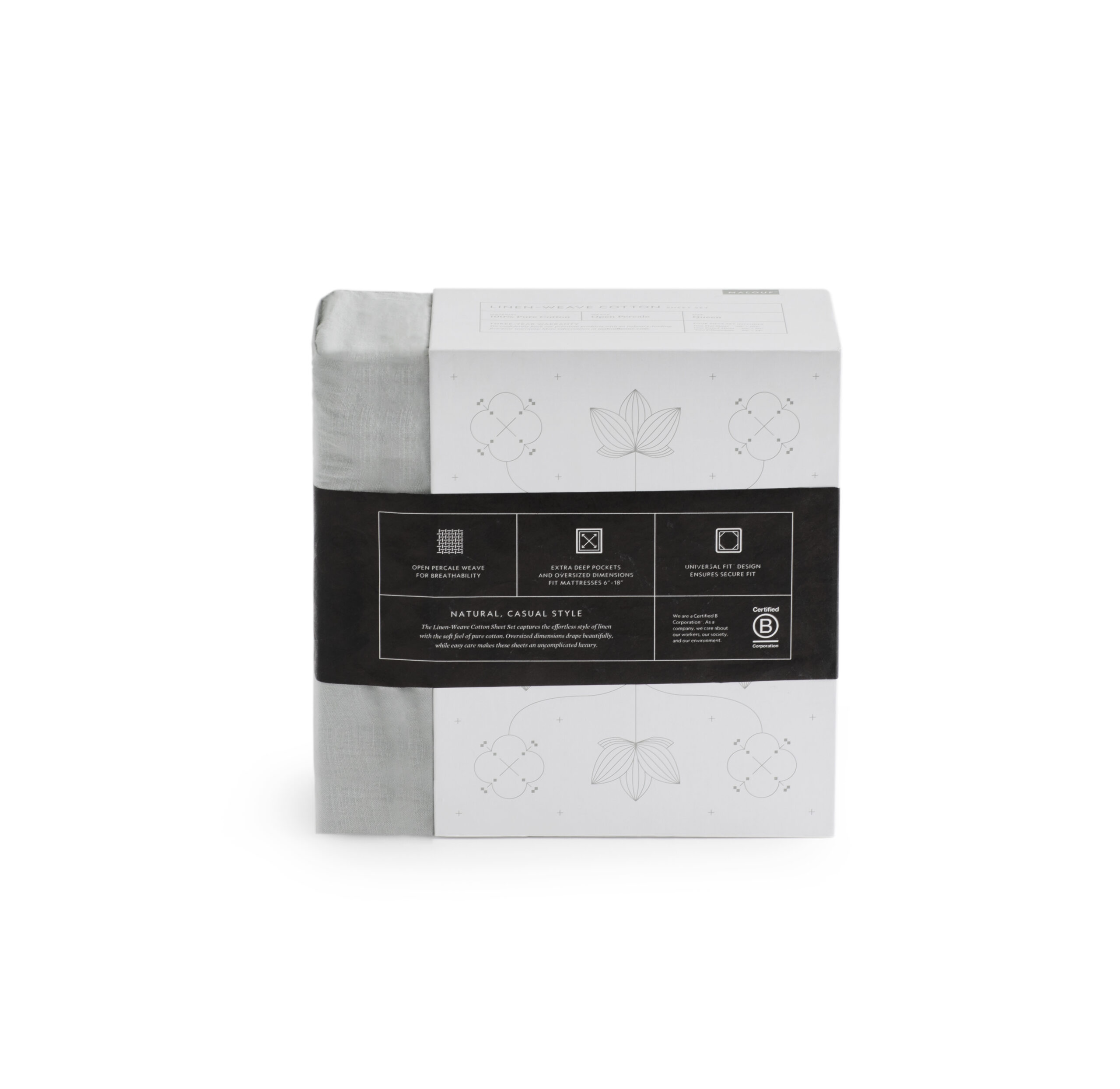 SPLIT KING LINEN WEAVE COTTON SHEET SET, FOG - Image 4