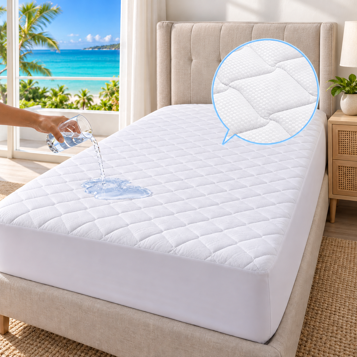 TWIN WHITE MATTRESS PAD / PROTECTOR (UP TO 21" DEEP)